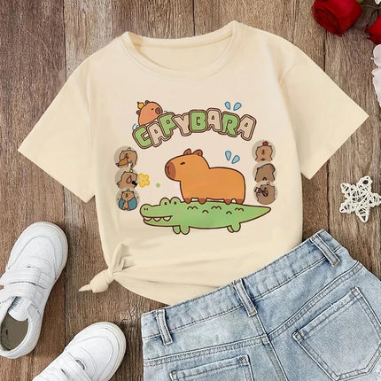funny 90s Capybara Tshirt Kids Children T-Shirt capibara Cartoons Clothes Kid Girl Boy Capybaras T Shirt Baby Casual Top Clothes