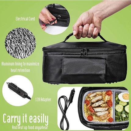 B82B-Portable Food Warmers Electric Heater Lunch Box Mini Oven 12V Car Power Black