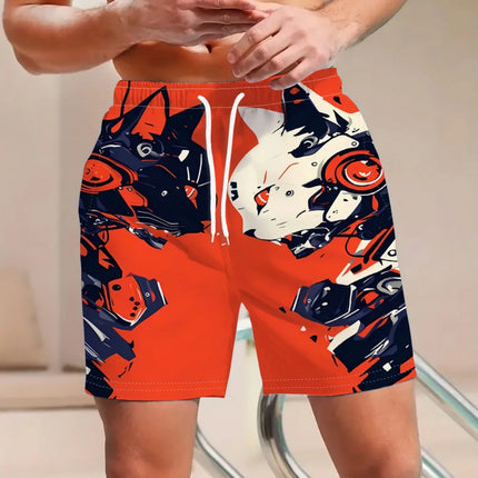 Funny Animal Cat 3D Print Men's Casual Shorts Breathable Drawstring Swim Trunks Cat Pattern Summer Sportwear Shorts Man Clothing