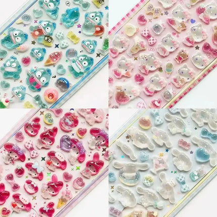 2026 New Sanrio Cartoon Cute 3D Crystal Relief Stickers DIY Notebook Sticker Party Stickers Kuromi My Melody Laptop Fridge Decor