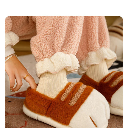 Winter Couple Cat Paw Slippers, Plush Fleece Lined Thick Thermal Home Shoes, Non-Slip Indoor/Outdoor Unisex Anti-Cold House Slid
