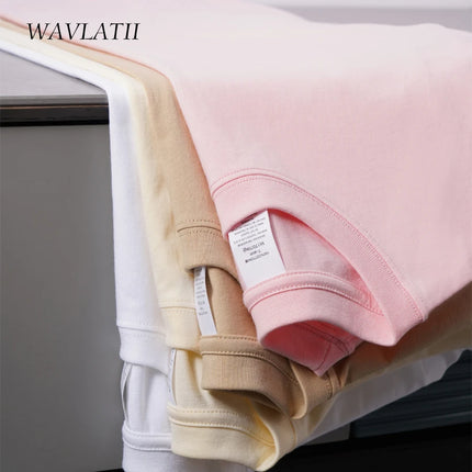 WAVLATII Women New 100% Cotton Solid T-shirts Female Pink White Casual Summer Tees Lady Oversized Short Sleeve Tops WT2401