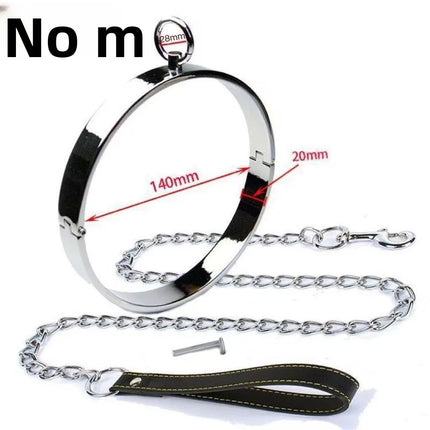 Stainless Steel BDSM Neck Collar with Leash Ring Adjustable Metal Slave Choker for Bondage Role Play Adult Toy for Women and Men