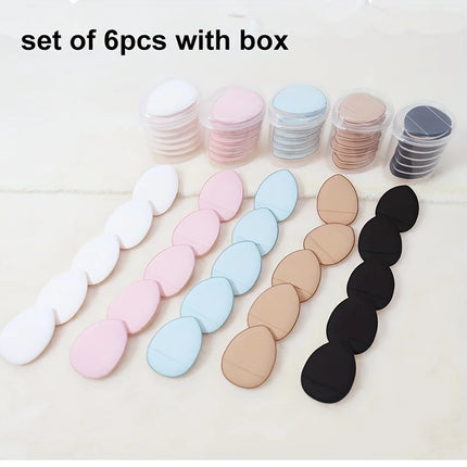 6pcs Mini Finger Puff With Box Makeup Sponge Puff Set With Container Makeup Puff Small Mini Powder Puff Cream Puff Makeup Tools