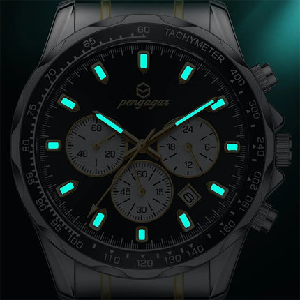 PENGAGAR Luxury Watches Men Business Waterproof Luminous Fashion Stainless Steel Date Week Band Male Quartz Watch Reloj
