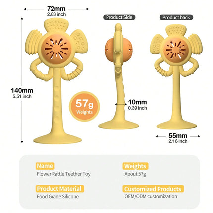 1PK Silicone Flower Suction Toy. Rattle & Sensory Teether for Babies. BPA-Free, Safe & Perfect for Fine Motor Skills.