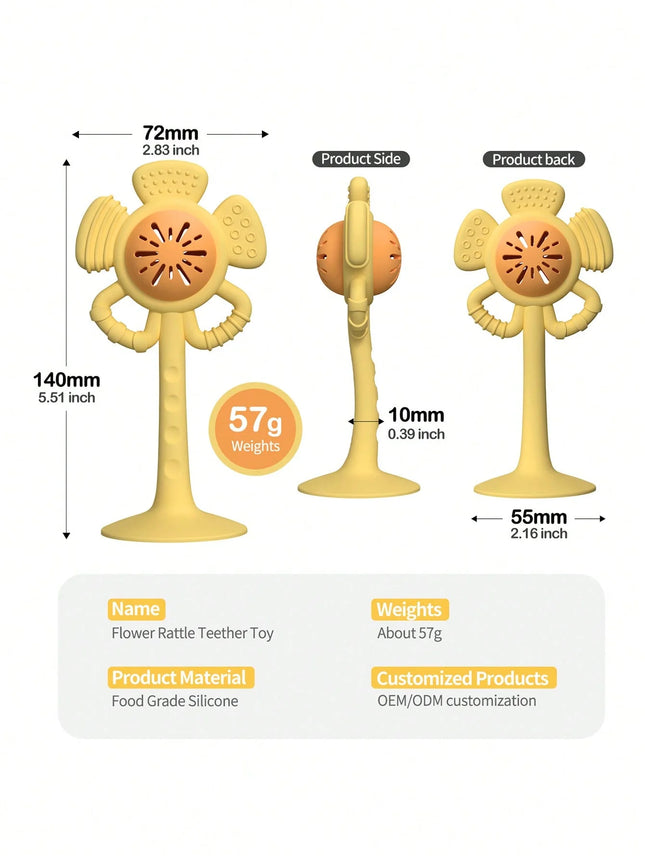 1PK Silicone Flower Suction Toy. Rattle & Sensory Teether for Babies. BPA-Free, Safe & Perfect for Fine Motor Skills.