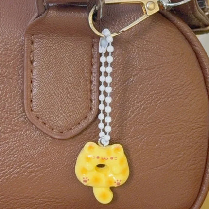 Cartoon Cute Donut Cat Pendant Keychain Phone Lanyard Charm Strap Bag Charm Animal Pendant for Student Backpack Bag Charm Gift