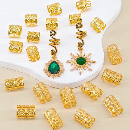 22pcs Golden Mixed Dreadlocks Set Street Party Little Braid Accessories For Women Braids Mixed 6 Patterns Hair Rings