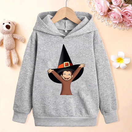 New Boys' Hoodies Cute Curious George Cartoon monkey Cartoon Printed Girls' Hoodie Fashion Children's Autumn/Winter Plush Hoodie