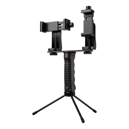 Dual Phone Holder Mount Stand for Live Streaming Video Recording Adjustable Handheld Gimbal Stabilizer with Tripod for TikTok Vl