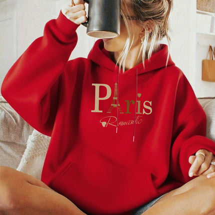 Women's autumn and winter loose casual comfortable letter printed thick long sleeved round neck hoodie pullover