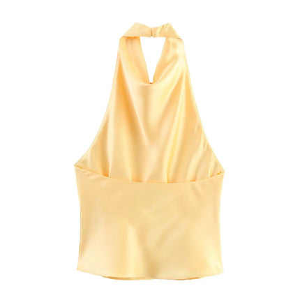 JNLEAOG Autumn New Women's Fashion Design Silk Satin Feel Hanging Neck Dress European Sleeveless Slim Fit Polyester Velvet