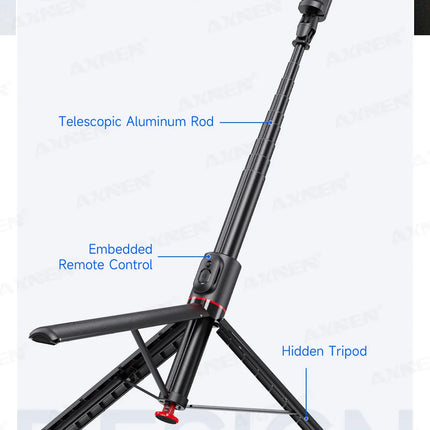 Auto Pop-Up Tripod Portable 70-Inch All-in-one Selfie Stick, Foldable Phone Holder with Bluetooth Remote for iPhone Android