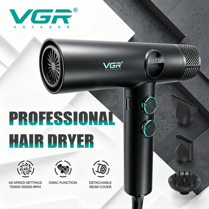 VGR Hair Dryer Professional Hair Dryer Machine High Speed Adjustment Air Blower Brushless Motor 110000 RPM Dryer for Salon V-401