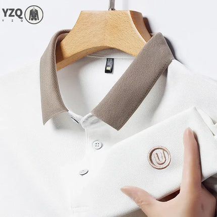 2024 Men's New Embroidered Cotton Business Casual Short Sleeve POLO Shirt Fashion Short Sleeve Comfortable and Breathable Top