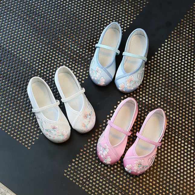 Children Fashion Girls Embroidered Shoes Chinese Ethnic Style Princess Dance Shoes Kids Causal Ancient Hanfu Shoes Handmade Flat