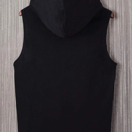 Men Skull Print Sleeveless Hoodie Gym Workout Tank Top Casual Streetwear Loose Fit Vest