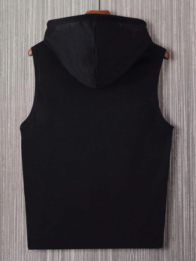 Men Skull Print Sleeveless Hoodie Gym Workout Tank Top Casual Streetwear Loose Fit Vest