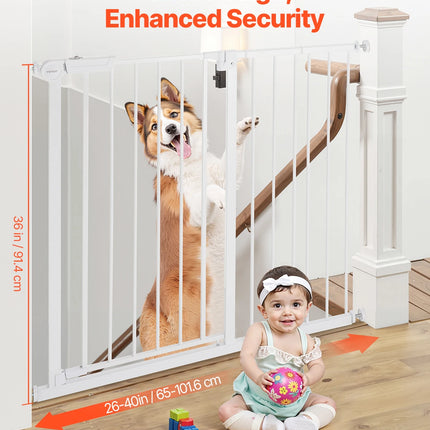SucceBuy Baby Gate 28/30/36 Inches High Dog Gate Easy Step Walk Thru Child Pet Security Pressure Mount Kit Wall Cups Doorways