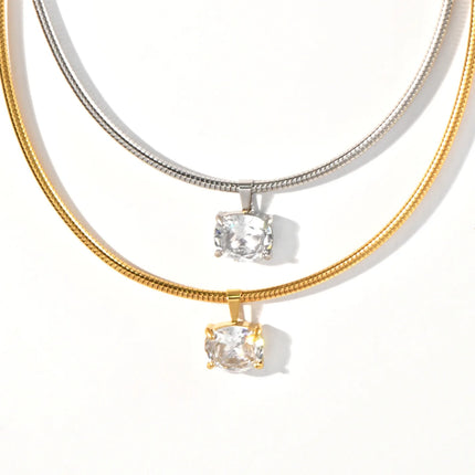 Fashion Style Spring Chain Cubic Zirconia Pendant Necklace For Women Stainless Steel Choker Jewelry Accessories