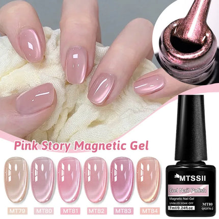 7pcs Shiny Cat Magnetic Gel Nail Polish Set With Magnetic Rod Pink Colorful Semi Permanent Soak Off UV Gel Varnish Nail Supplies