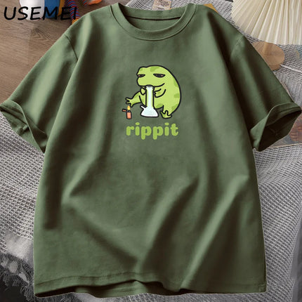Funny Rippit T-Shirt Frog Graphic T Shirt Causal Cotton Short Sleeve Printed Tshirt Harajuku Streetwear Mens Tshirt Tops