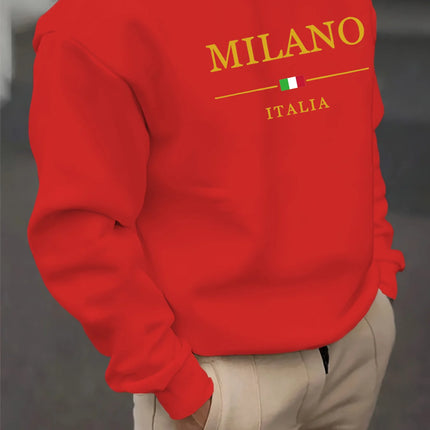 Men's autumn and winter casual loose fashion classic MILANO ITALIA pattern printed long sleeved round neck sweatshirt