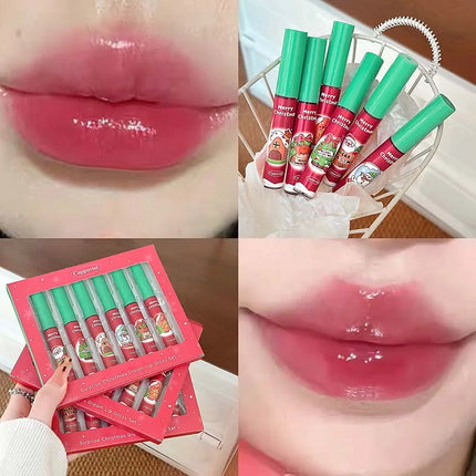 Cappuvini 6-Pack Lip Gloss Set Christmas Gift Water Light Long-Lasting Easy Apply Lip Glaze Lipstick Collection