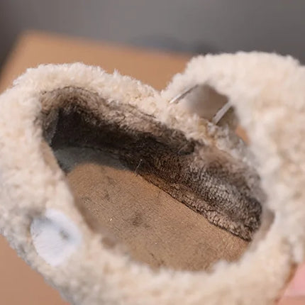Children Fur Shoes 2024 Winter Kids Warm Plush Shoes For Girl Flat Loafers Moccasins Girls Casual Shoes Khaki, Beige