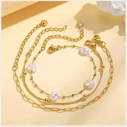 Waterproof Stainless Steel Chain Bracelets For Women , Gold Plated Fashion Stackable Link Bracelet Gifts