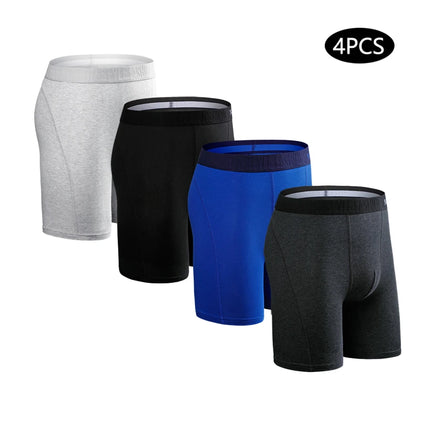 4-pack men's long boxer briefs plus size men's sexy long-leg cotton underpants fashion men's trunk briefs