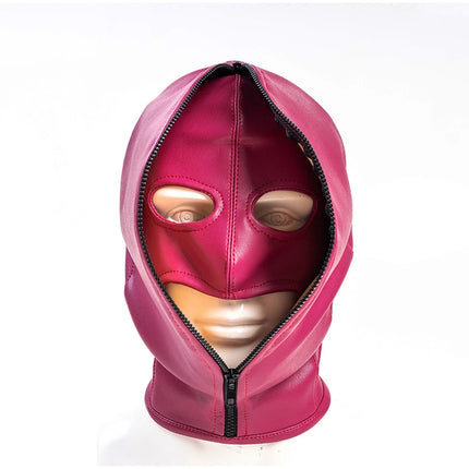 Leather Mask Full Face Double Layer Headgear Zip Head Hood Adjustable Lace-up Leather Bondage Masks Halloween Cosplay Party Mask