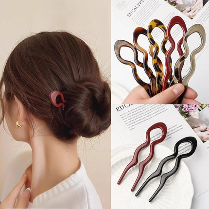 New Hair Fork Leopard Print U-Shaped Barrettes Hair Stick Bun Clip Hairpins Women Girls Ponytail Meatball Head Hair Accessories