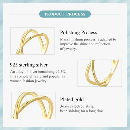 BAMOER 14K Gold Plated X Ring Dainty Minimalist 925 Sterling Silver Cross Ring for Women Promise Jewelry 2 Colors SCR543