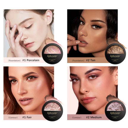 Demi Matte Natural Finish Baked Brighten Color Correcting Powder Foundation Buildable Light to Coverage Oil Control Makeup