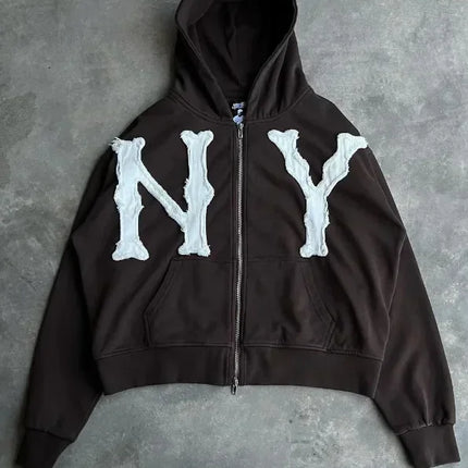 European and American Trendy Brand Fashion Jacket Letter Embroidered Oversized Hoodie Men Y2k Harajuku Retro Zipper Sweatshirt