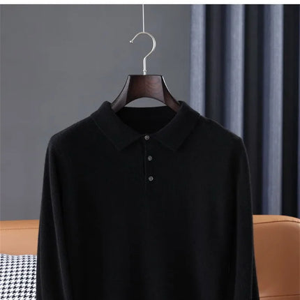 100% Pure Wool Cashmere Sweater Men's POLO Neck Knitted Pullover Autumn Winter New Warm Top Fashion Korean Edition Jacket
