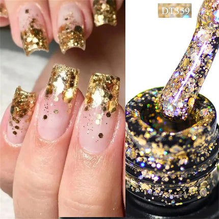 7pcs Glitter Gel Nail Polish Set Gold Silver Red Sparkling Sequins Soak Off UV Gel Varnish Nail Supplies Manicure DIY Art Design