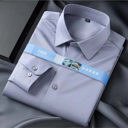Non-Iron 8XL 7XL High-end Anti-wrinkle Modal Men's Shirt Casual Long Sleeve Slim Fit Office Blue White Shirts Men Long Sleeve