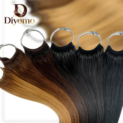Korean hot selling pure cotton 100% human hair cotton thread double head double brushed feather hair extensions natural color