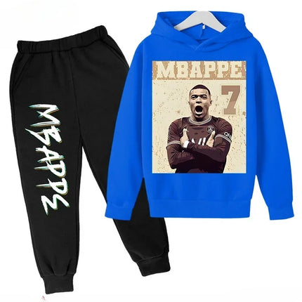 Spring Autumn Children's Hoodie Set Mbappe Print Plus Sweatshirt Pants Suits Sports Kid Tracksuit 2-piece Set Boys Girls Clothes