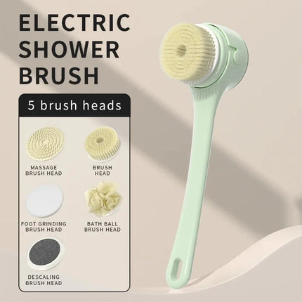 2026 Digital Display Electric Long Handle Bath Brush Automatic Rotating Back Scrubber USB Rechargeable Body Exfoliating Mud Remo
