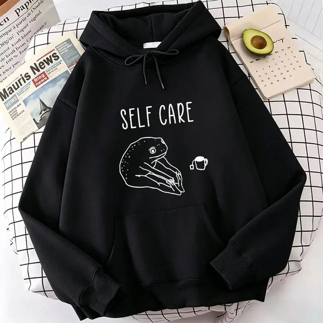 Funny Frog Self Care Harajuku Hoodies Spring Autumn Winter Casual Hoodies Sweatshirts Men Women Pullovers with Pocket