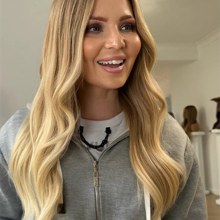 New Style Ombre Golden Blonde Highlight Wig with Natural Brown Roots High Quality Synthetic HD Lace Front Wig 150% Density 24''