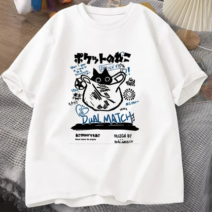 Cat T Shirt Women Casual Personality Round Neck Short Sleeve Fashion T Shirt Cat Lover Summer Loose T Shirts