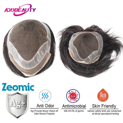 Antibacterial Men Toupee Lace PU Men Topper Bleached Knots Human Hair System Indian Human Hair Wig Natural Capillary Prosthesis