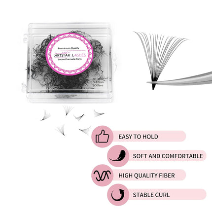 ARTSTAR 500 Fans Loose Fans Eyelash Extensions CC curl 5D-20D Medium Stem Sharp Russian Volume Fans  Premade Volume Lashes