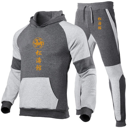2025 Spring And Autumn Men's Shotokan Karate Logo Print Patchwork Hooded Hoodies+Leisure Sweatpants Sports Comfortable Sets