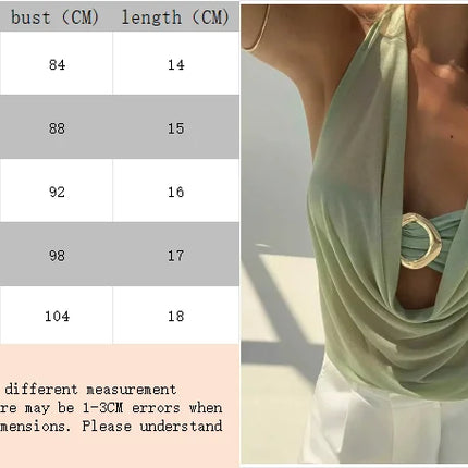 Women's Summer Vacation Sexy Semi-transparent Drop-Neck Metallic Decorated Backless Vest, Off-Shoulder Top